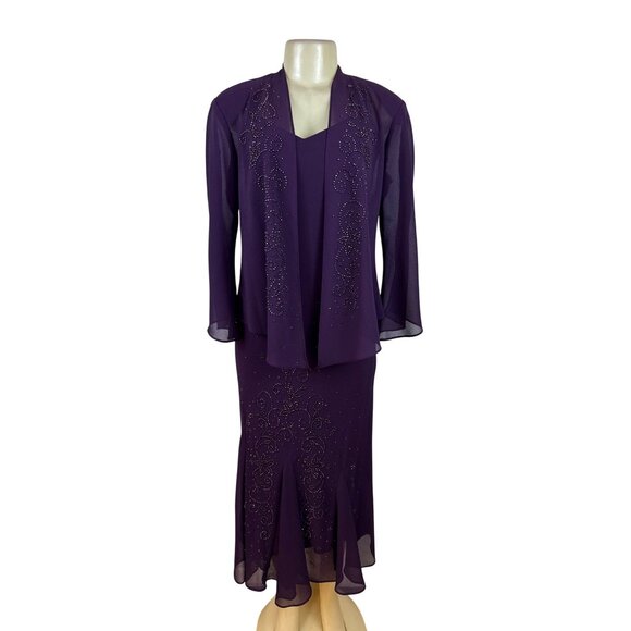 R&M Richard’s Women’s Purple  Sleeveless Formal Dress With Matching Jacket Sz 8 - Picture 1 of 13